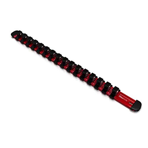 Olsa Tools 1/2-Inch Drive Aluminum Socket Organizer with Locking End Caps | Professional Quality Socket Holder (RED) - Image 1