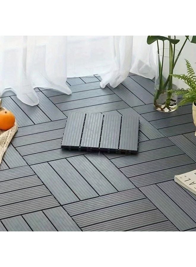 5 Pcs Gray Interlocking Plastic Deck Tiles Outdoor Wood Look Flooring - Image 4