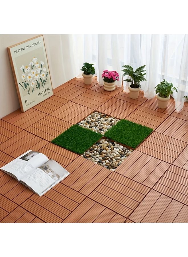 5 Pcs Gray Interlocking Plastic Deck Tiles Outdoor Wood Look Flooring - Image 2