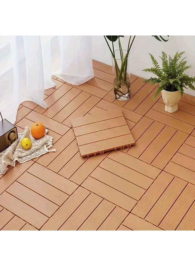 5 Pcs Gray Interlocking Plastic Deck Tiles Outdoor Wood Look Flooring - Image 5
