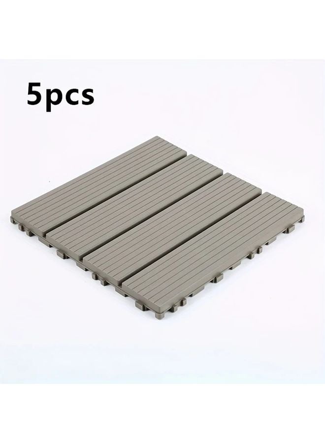 5 Pcs Gray Interlocking Plastic Deck Tiles Outdoor Wood Look Flooring - Image 1
