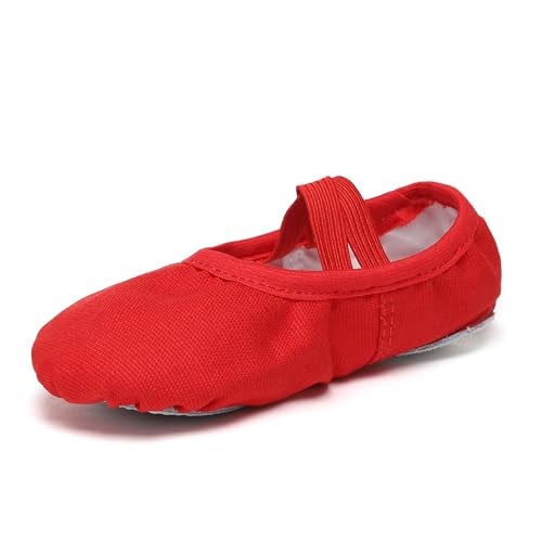 Danzcue Ballet Shoes for Girls-Soft Canvas Dance Slippers with Non-Slip Soles, Ideal Ballet Flats for Toddlers and Kids, Red, 10M Toddler - Image 2