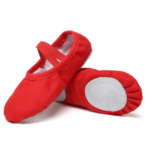 Danzcue Ballet Shoes for Girls-Soft Canvas Dance Slippers with Non-Slip Soles, Ideal Ballet Flats for Toddlers and Kids, Red, 10M Toddler - Image 1