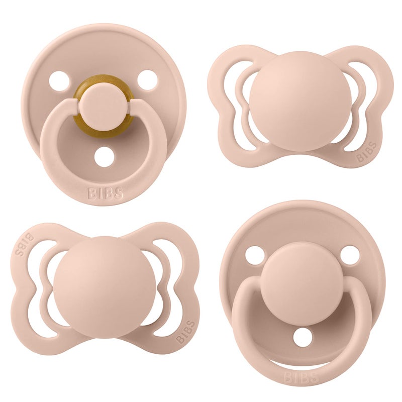 Tinc BIBS Try-it Soother 4-Pack. BPA Free, Round, Symmetrical and Anatomical Nipple. Natural Rubber/Silicone, Size 1 (0-6 Months), Blush - Image 1