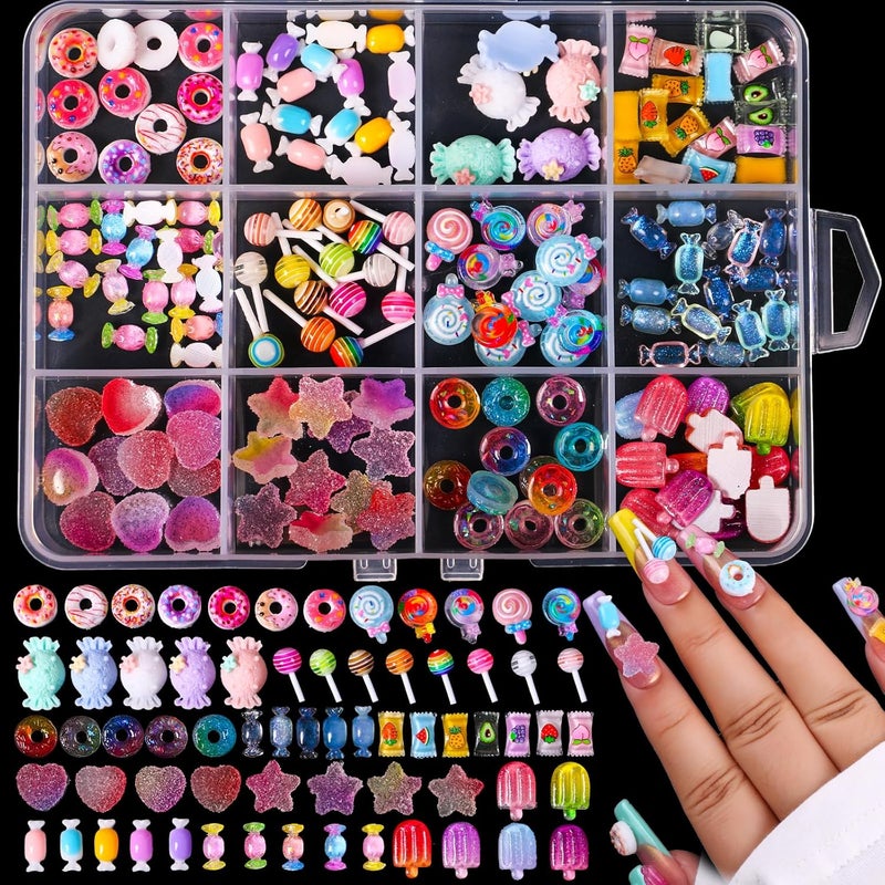 3D Mix Assorted Color Acrylic Multi Cute Nail Art Charms Hollow Candy Jewelry Supplies for Nail Art Design DIY Crafts Accessories Macaron Candy