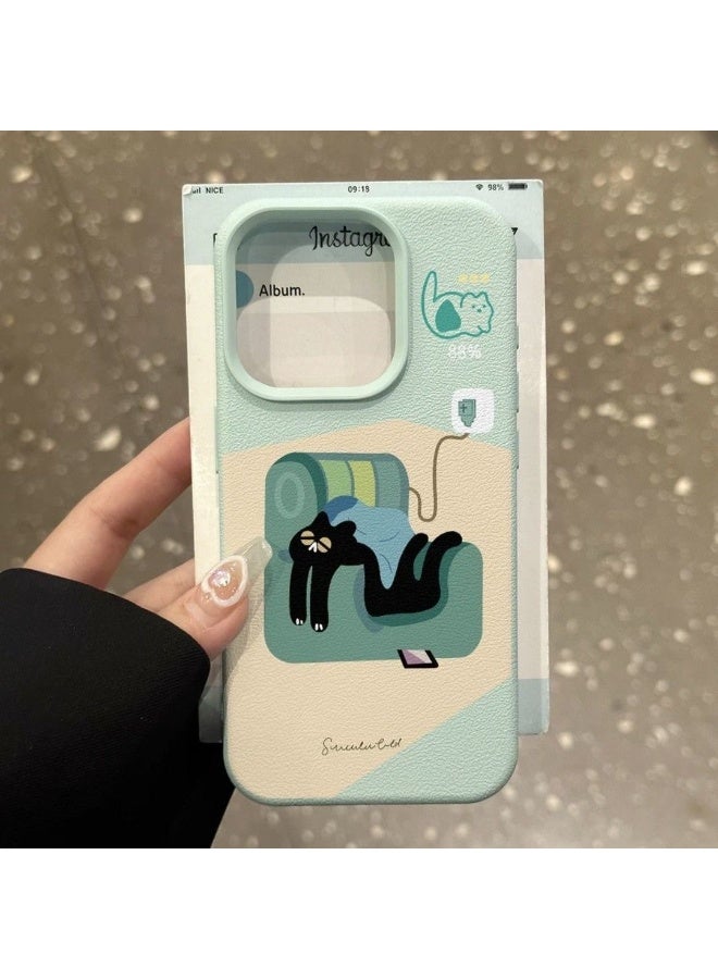 NIBEMINENT Floppy Little Black Cat Protective TPU Case Cover For iPhone 16, Light Blue - Image 1