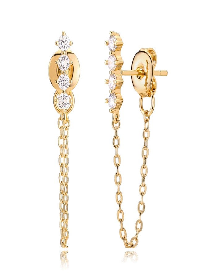 LOYATA Chain Stud Earrings Gold Bar Diamond Cubic Zirconia Dangle Drop 14K Gold Plated Dainty Small Simple Hypoallergenic Jewelry Gift for Women - Image 1