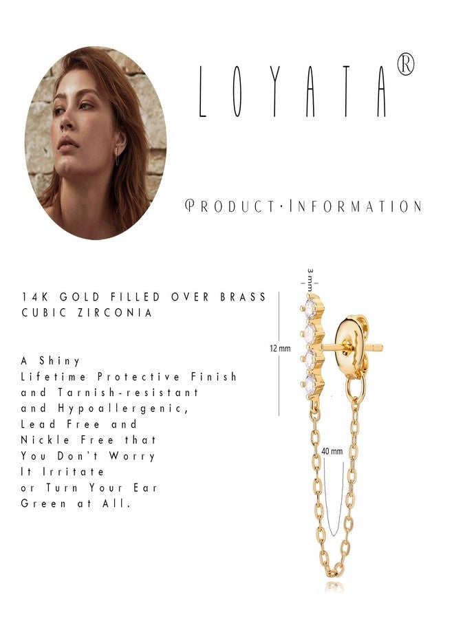 LOYATA Chain Stud Earrings Gold Bar Diamond Cubic Zirconia Dangle Drop 14K Gold Plated Dainty Small Simple Hypoallergenic Jewelry Gift for Women - Image 5
