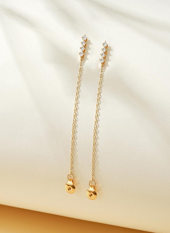 LOYATA Chain Stud Earrings Gold Bar Diamond Cubic Zirconia Dangle Drop 14K Gold Plated Dainty Small Simple Hypoallergenic Jewelry Gift for Women - Image 4