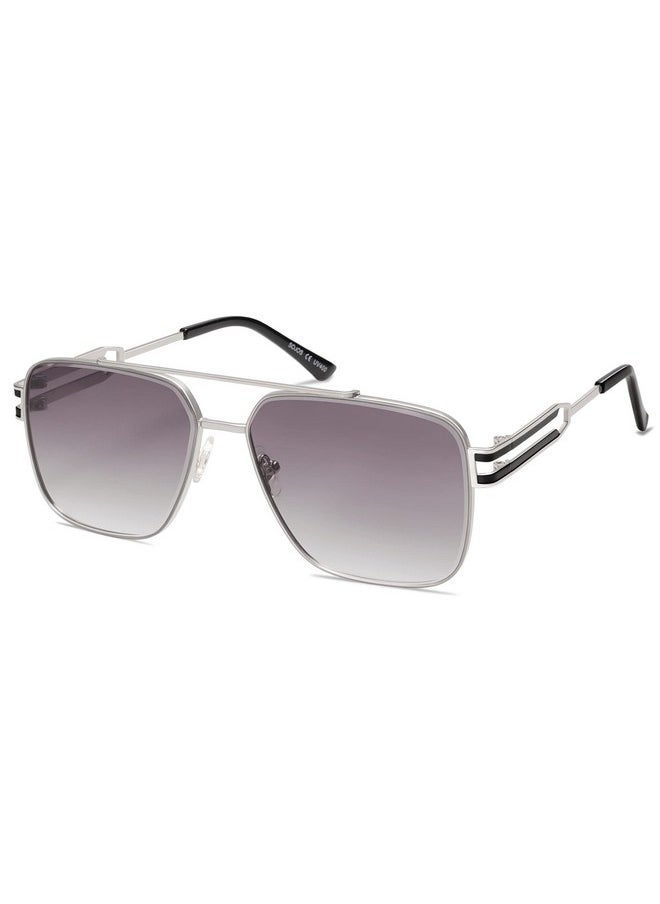 Sojos Oversized Retro Square Metal Frame Sunglasses, Large Vintage Double Bridge Flat Lens Unisex Sunglasses Sj1180, Silver Frame/Grey Grading Lens  - Image 3