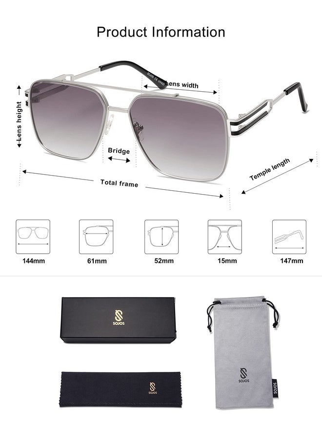 Sojos Oversized Retro Square Metal Frame Sunglasses, Large Vintage Double Bridge Flat Lens Unisex Sunglasses Sj1180, Silver Frame/Grey Grading Lens  - Image 5