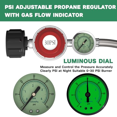 GardenNow 5FT 0-30 PSI Adjustable High Pressure Propane Regulator with Gauge 0~60PSI Gas Flow Indicator Stainless Propane QCC1 Hose with 3/8 Flare x 1/8 MNPT Fits for LP Gas Cooker, Burner, Turkey Fryer, Smoker - Image 2