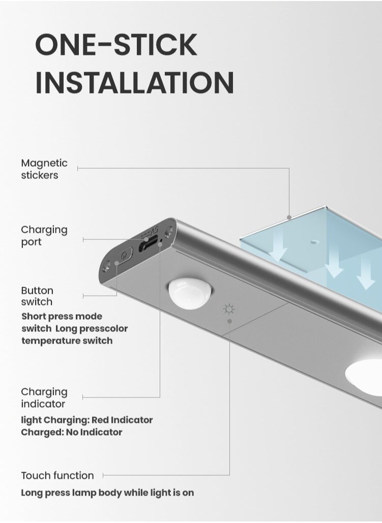 Yeelight - YL-Mate-Cat-eye Closet Light-28cm-Non Smart-Silver | Human + Light sensing | Type C Charging | - Image 1