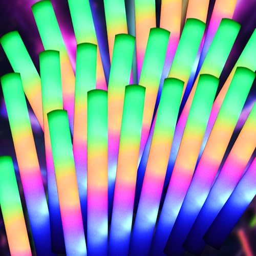 pelreame 55 Pcs LED Foam Glow Sticks BulkFoam Light Up Sticks 3 Modes of Color FlashingGlow in The Dark Party Supplies for BirthdayWeddingRavesCarnivalNew YearConcertHalloween Christmas - Image 1