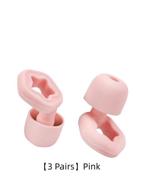 3 Pairs In-Ear Pink Silicone Noise-Canceling Earplugs in Different Sizes For Swimming, Sleeping, Studying, and Traveling For Men, Women, Students, and Children