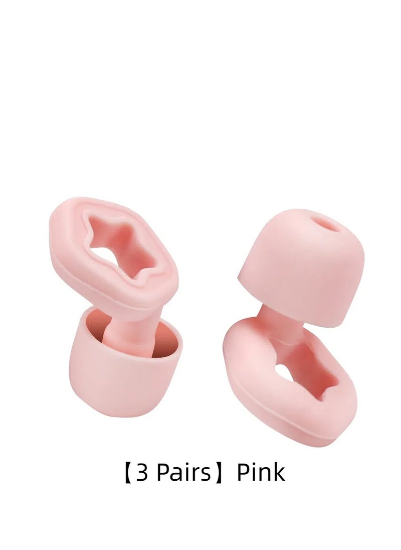 Generic - 3 Pairs In-Ear Pink Silicone Noise-Canceling Earplugs in Different Sizes For Swimming, Sleeping, Studying, and Traveling For Men, Women, Students, and Children - Image 1