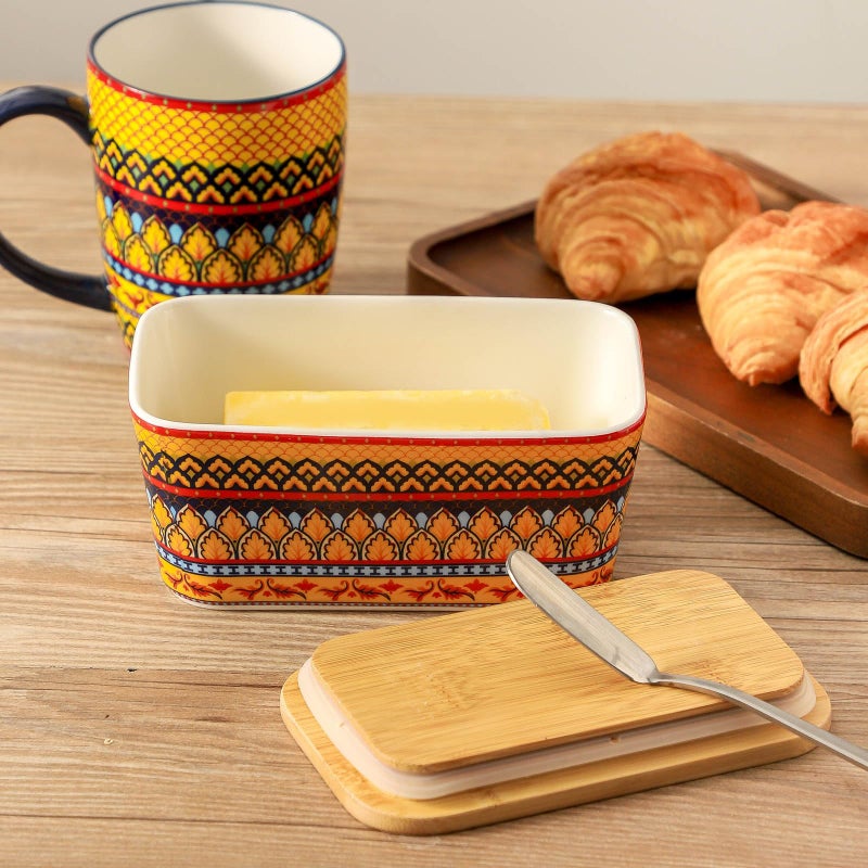 Tikooere Ceramic Butter Dish with Lid,Large Butter Container with Airtight Cover for Countertop or Refrigerator,Farmhouse Kitchen Butter Holder for Gift,Dishwasher Safe,Yellow Printing - Image 5