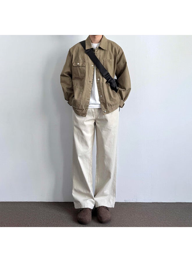 Swamp Area American Retro Pure Cotton Washed Cargo Pants, Loose Straight-leg Casual Trousers For Men, Autumn And Winter K8312, Apricot Color, 2XL - Image 4