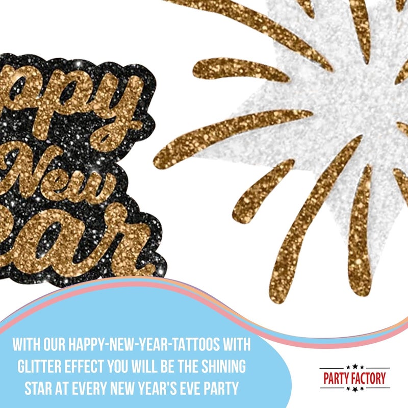 Party Factory Globally trusted quality Happy New Year Face Tattoo, Temporary Glitter Face Tattoo for Children and Adults for New Year's Eve, Theme Party Precision processed material - Image 5