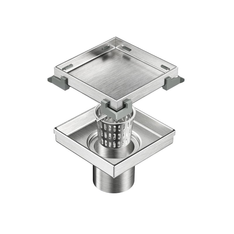 Neodrain 4Inch Square Shower Drain with Removable Tile Insert GrateBrushed 304 Stainless SteelCUPC Certified Includes Hair Strainer