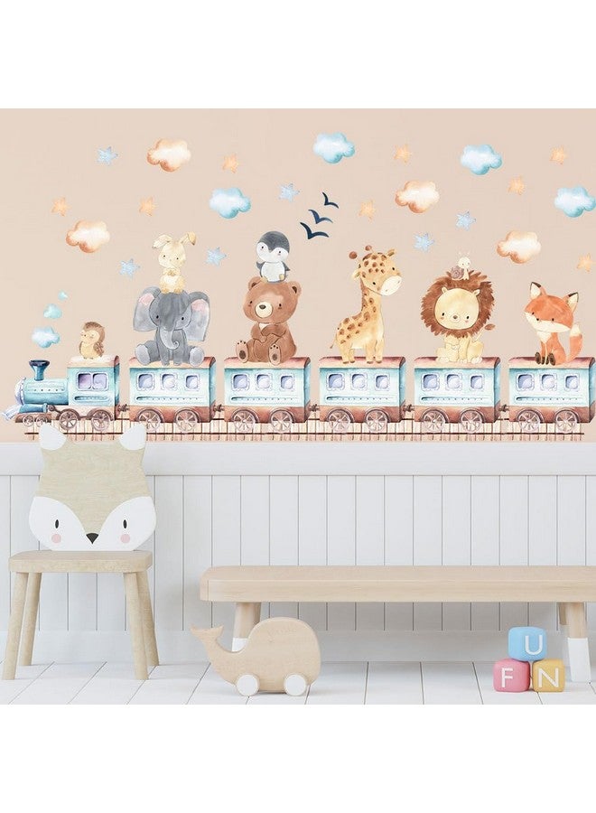 Forest Baby Animals Train Wall Stickers Elephant Lion Giraffe Bear Safari Wall Decals Watercolor Cloud Stars Baby Bedroom Nursery Kids Room Classroom Daycare Wall Decor - Image 2