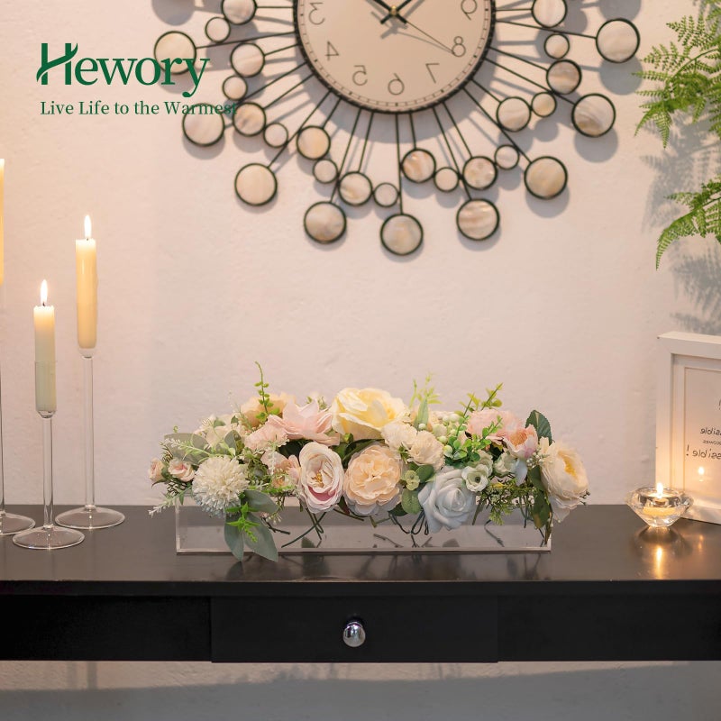 Hewory Rectangular Acrylic Vases for Centerpieces, 16 Inches Long Floral Vase with Holes for Flowers, Clear Rectangle Box Tray for Roses Modern Flower Arranger for Wedding Home Dining Table Decor, 1pcs - Image 4
