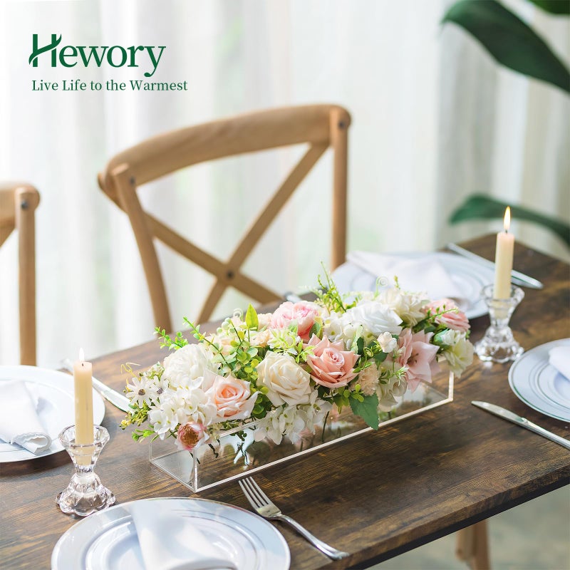 Hewory Rectangular Acrylic Vases for Centerpieces, 16 Inches Long Floral Vase with Holes for Flowers, Clear Rectangle Box Tray for Roses Modern Flower Arranger for Wedding Home Dining Table Decor, 1pcs - Image 3
