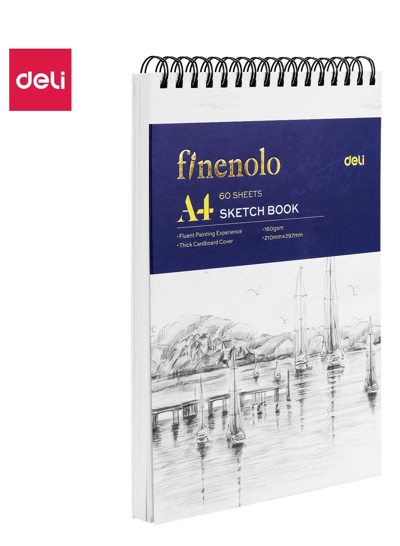 Deli EC276 Finonolo A4 Sketch Book 鈥?Vertical Spiral Bound Drawing Pad, 60 Sheets, 160gsm Paper, Hardcover Artist Sketchbook for Drawing & Illustration. - Image 1
