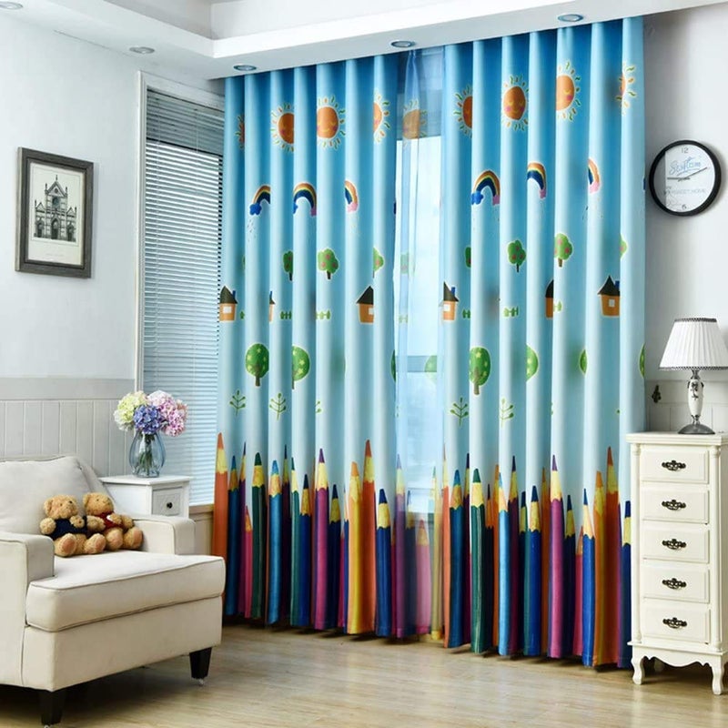 MYRU MYRU Absolutely Blackout Curtains for Kids Room2 Layers Lined Rainbow Curtains for Boys Girls RoomSet of 2 Colorful Pencil 2 x 39 x 84 Inch 