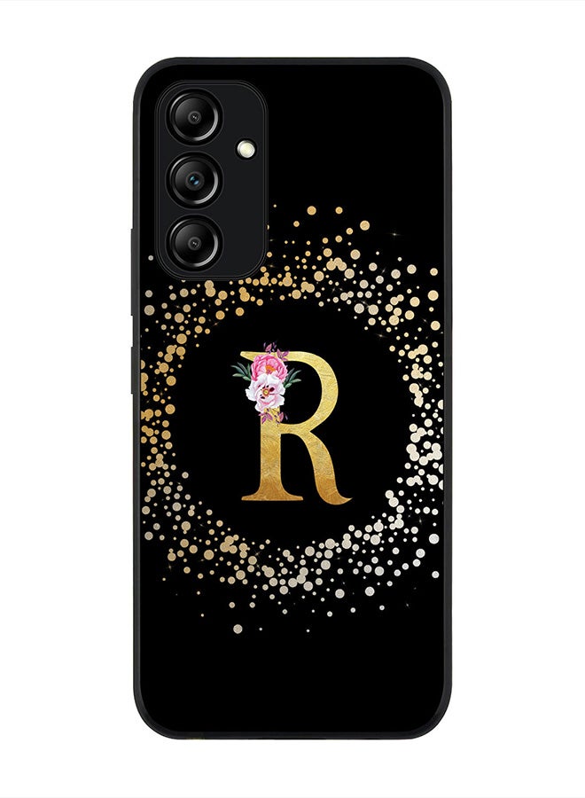 Stylizedd Rugged Black edge case for Samsung Galaxy A34 5G, Slim fit - Custom Monogram Initial Letter Floral Pattern Alphabet - R  (Black ) - Image 1
