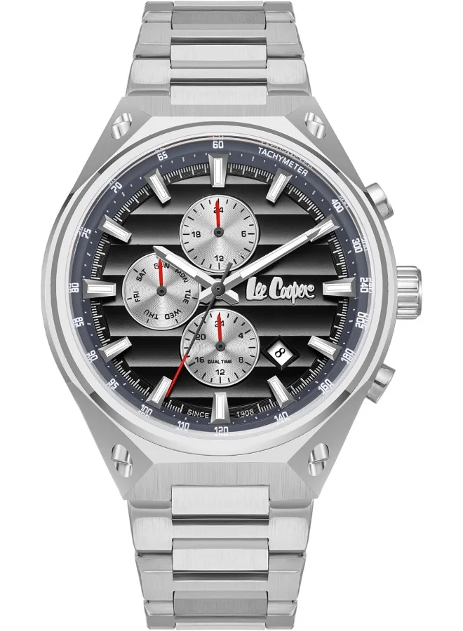 لي كوبر Lee Cooper Men's Watch, Multi Function Display and Metal Strap - LC08026.360, Silver