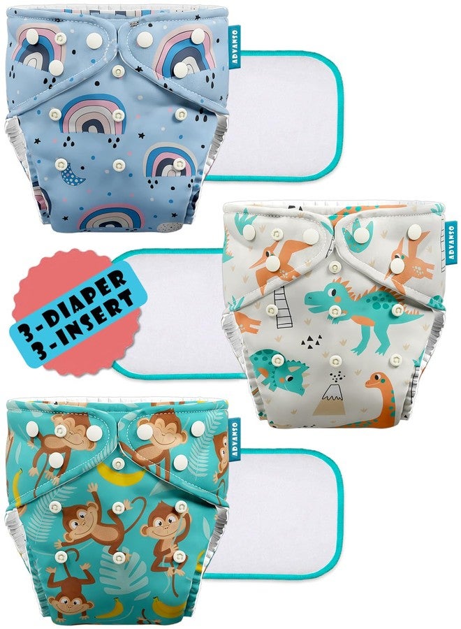 Advanso Leakage Proof cloth diapers for babies, high absorbent 3 reusable diaper 3 insert pad combo pack washable cloth diaper free size 5-18kg adjustable pocket cover P31 - Image 1