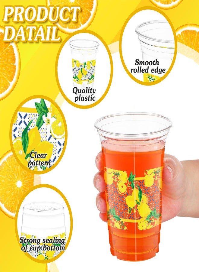 Singhoow 50 Pcs Capri Lemon Plastic Cups Bulk 16 oz Blue Tiles Yellow Lemon Party Disposable Drinking Cups for Lemonade Stand Supplies Hot Cold Drinks Juices Summer Amalfi Coast Party Decorations - Image 3