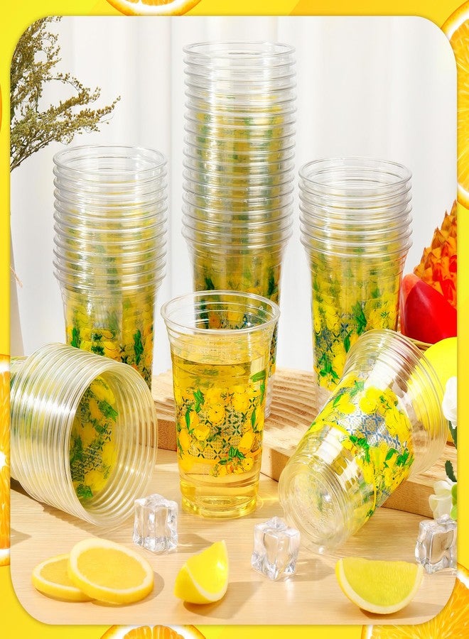 Singhoow 50 Pcs Capri Lemon Plastic Cups Bulk 16 oz Blue Tiles Yellow Lemon Party Disposable Drinking Cups for Lemonade Stand Supplies Hot Cold Drinks Juices Summer Amalfi Coast Party Decorations - Image 4