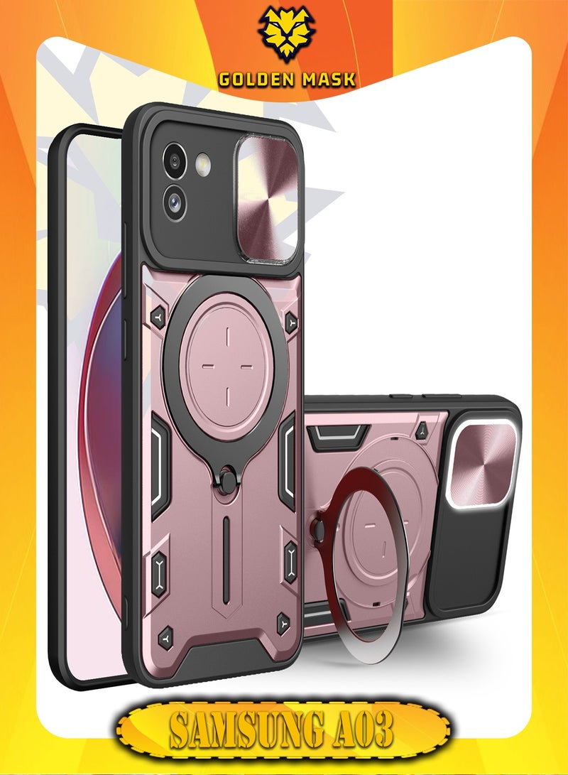 GOLDEN MASK GOLDEN MASK For Samsung Galaxy A03 Armored Camera Shield Cover Camera Lend Protection, Built-in 360° (Rose Gold)