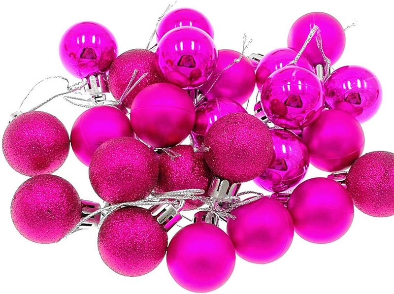 ALIMITOPIA 24pcs Christmas Ball Baubles 1.2 inches Shatterproof Plastic Hanging Balls Pendant for Xmas Tree Decoration (Tiny Size; Hot Pink) - Image 2