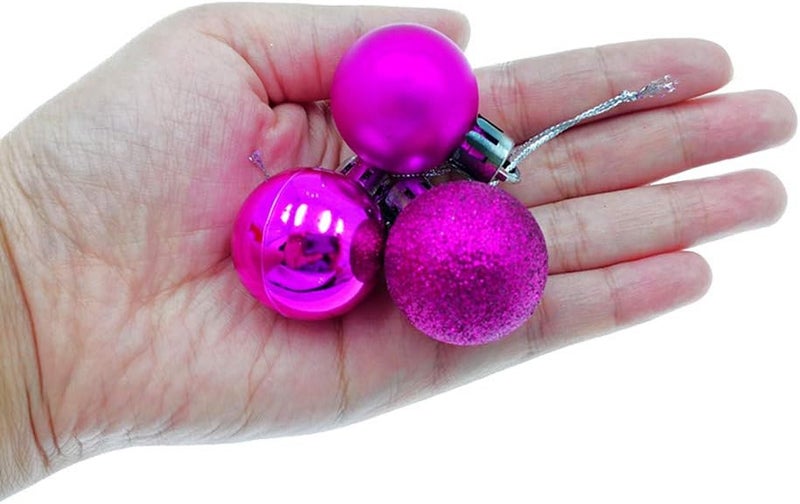 ALIMITOPIA 24pcs Christmas Ball Baubles 1.2 inches Shatterproof Plastic Hanging Balls Pendant for Xmas Tree Decoration (Tiny Size; Hot Pink) - Image 4