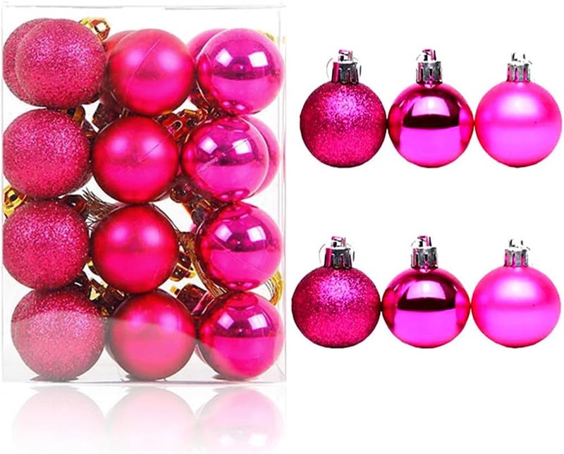 ALIMITOPIA 24pcs Christmas Ball Baubles 1.2 inches Shatterproof Plastic Hanging Balls Pendant for Xmas Tree Decoration (Tiny Size; Hot Pink) - Image 1