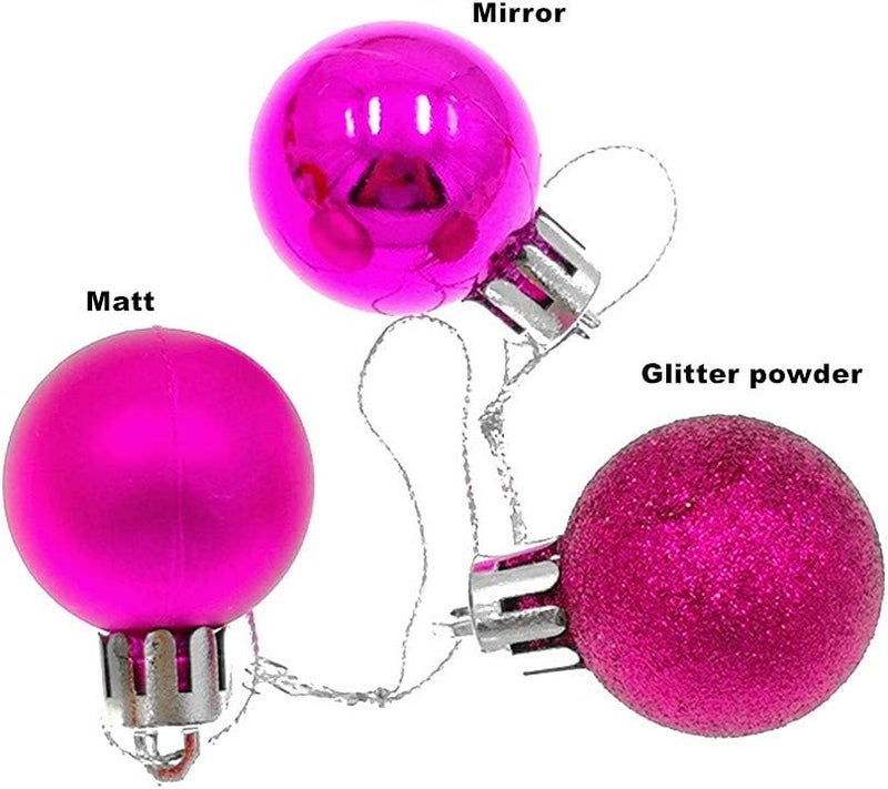 ALIMITOPIA 24pcs Christmas Ball Baubles 1.2 inches Shatterproof Plastic Hanging Balls Pendant for Xmas Tree Decoration (Tiny Size; Hot Pink) - Image 3