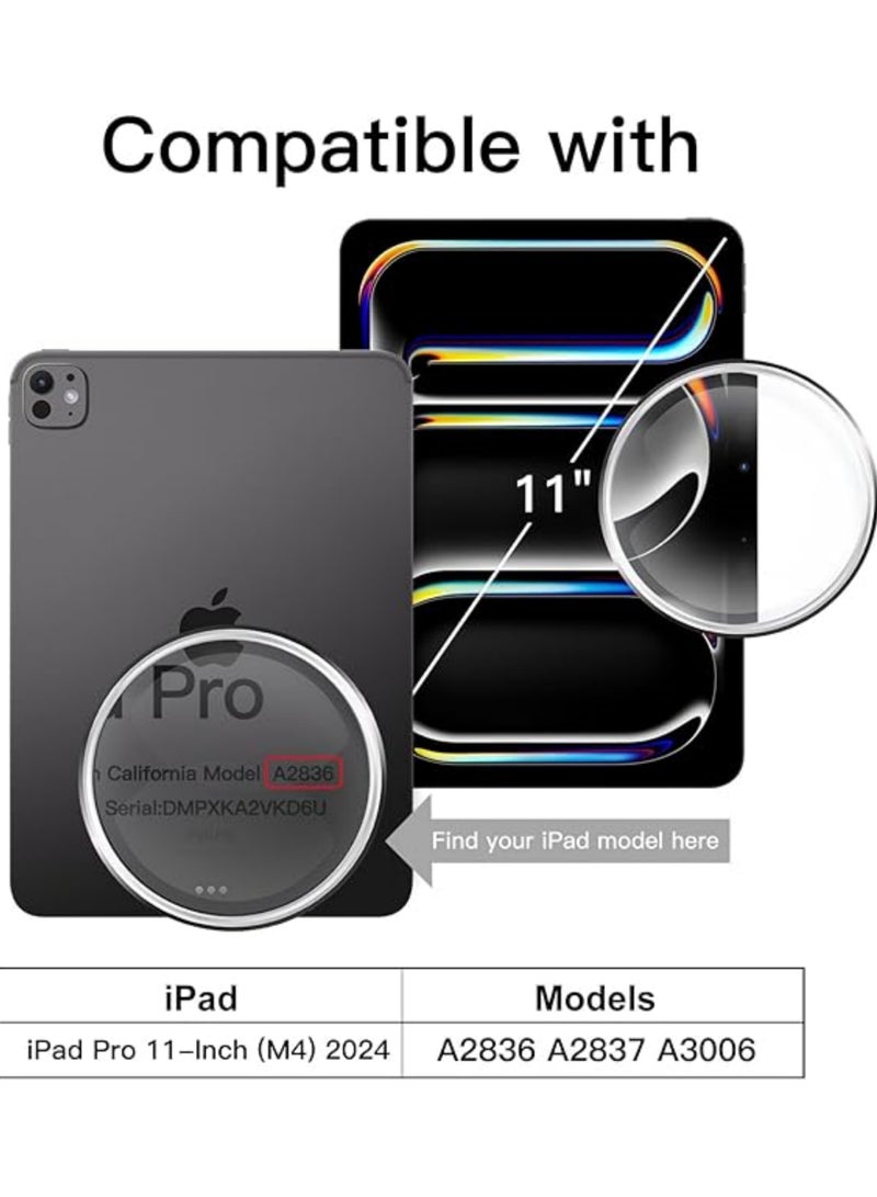 Rock Pow Rotating Cover Case for iPad Pro 11 inch M4 (2024) A2836,A2837,A3006 with Pencil Holder, 360 Degree Rotation Protective Stand Cover Clear Back, Auto Wake/Sleep For 2024 Pro 11 inch M4 Case - Image 2