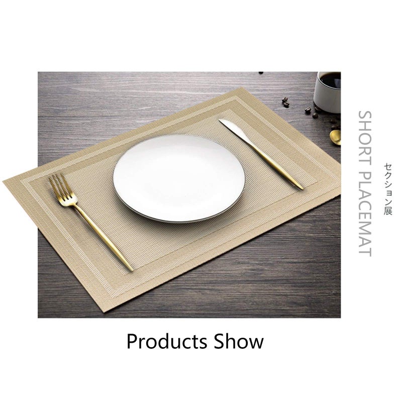 Misuhom Placemats with Table Runner Set Place Mats  Woven Crossweave Vinyl Kitchen Tablemat  Washable PVC Vinyl Table Mats for Dining Table  Parties  Farmhouse  Thanksgiving  Christmas & Gathering (Gold) - Image 4