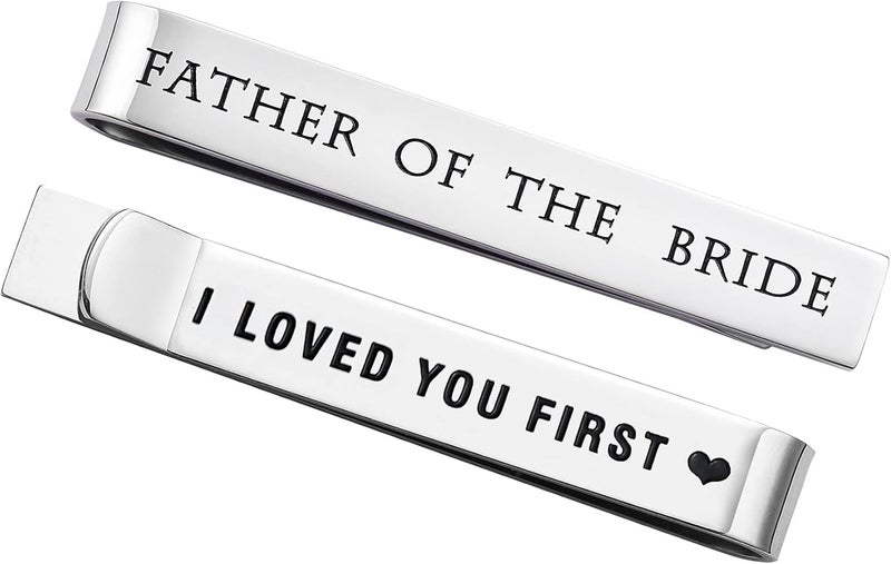 LParkin Father of the Bride and Groom Gifts - Wedding Tie Clips for Groomsmen From the Bride - Stainless Steel Tie Bars - Image 1