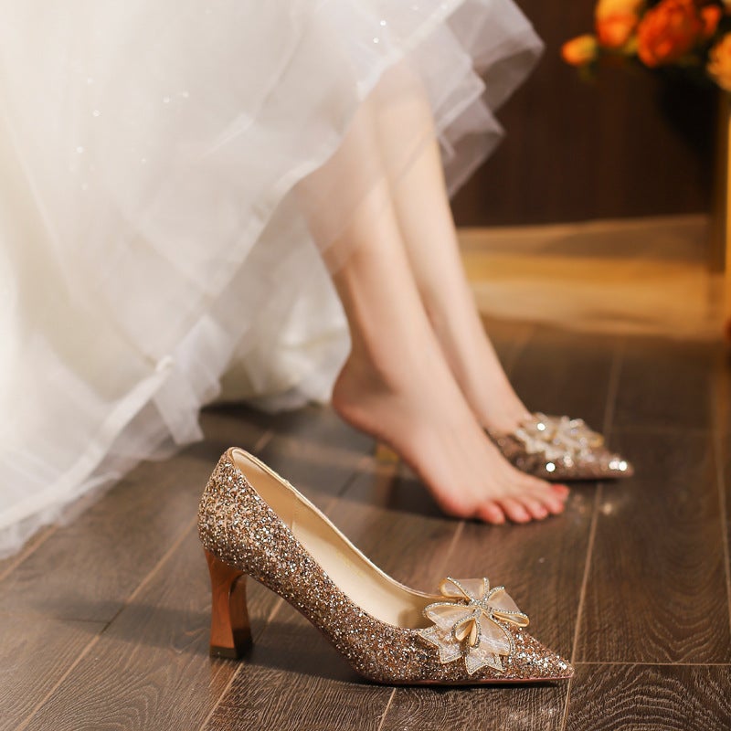 C755-19 High Heels Wedding Shoes Bridal Shoes Wedding Party Pointed Bridesmaid Shoes Plus Size All-Matching 32-43 - Image 4