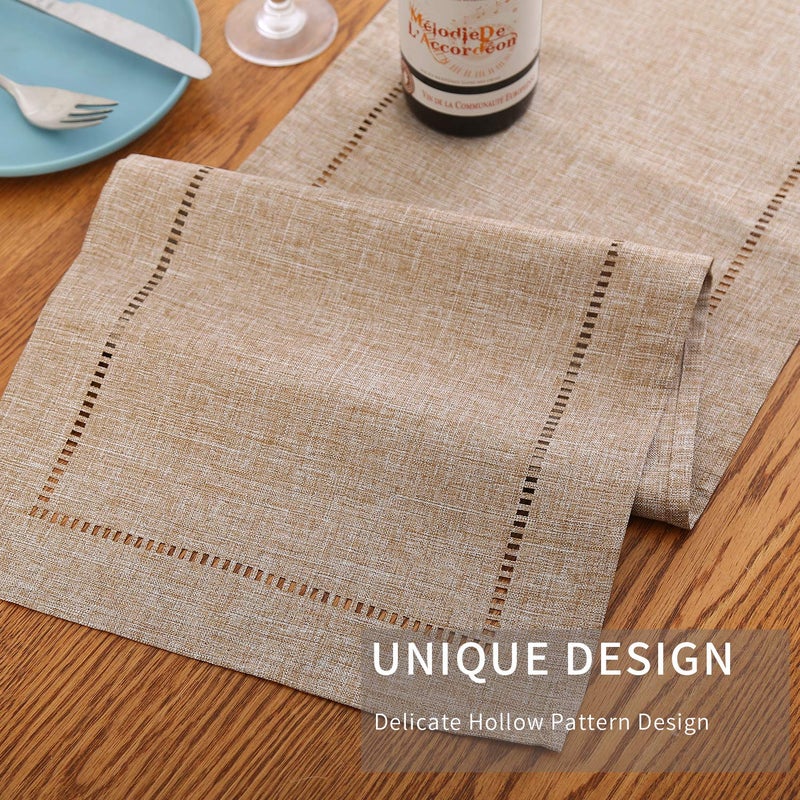 Tosewever Decorative Linen Table Runner Farmhouse Style Tabletop Collection 14 x 72 Inches Table Runners for Everyday Dining Wedding Party Holiday Home Decor (14" x 72", Light Coffee/Straight) - Image 3