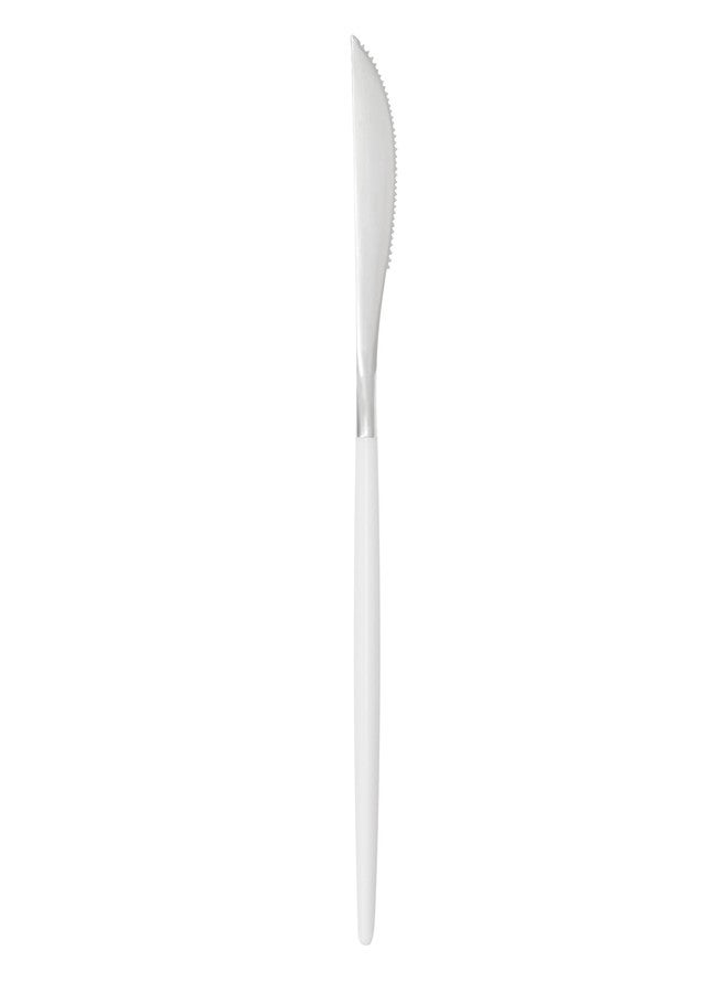 Restaurantware-Moderna 7.75 Inch Fancy Flatware, 50 Durable Plastic Flatware - With White Handle For Grip, Heavy-duty, Silver Plastic Knives, Serrated Edges Or Restaurants - Image 1
