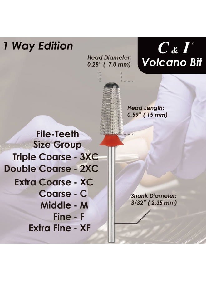 C & I مثقاب الأظافر، رأس بركاني، إصدار 1 اتجاه لملف الأظافر لمتخصصي الأظافر لإزالة جل الأظافر والأظافر الأكريليكية والغمر، رأس مثقاب الأظافر لآلة مانكير كهربائية (خشن مزدوج -XXC) - Image 5