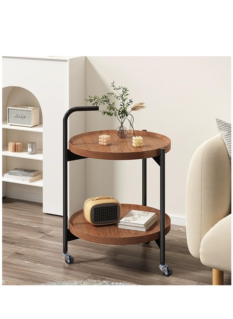 Arabest - 2-Tier Small Round Side Table, Mid Century Modern Walnut Finish Movable Round Coffee Table with MDF Top - Small Rolling Cart for Living Room, Bedside or Sofa Side Table - Image 1
