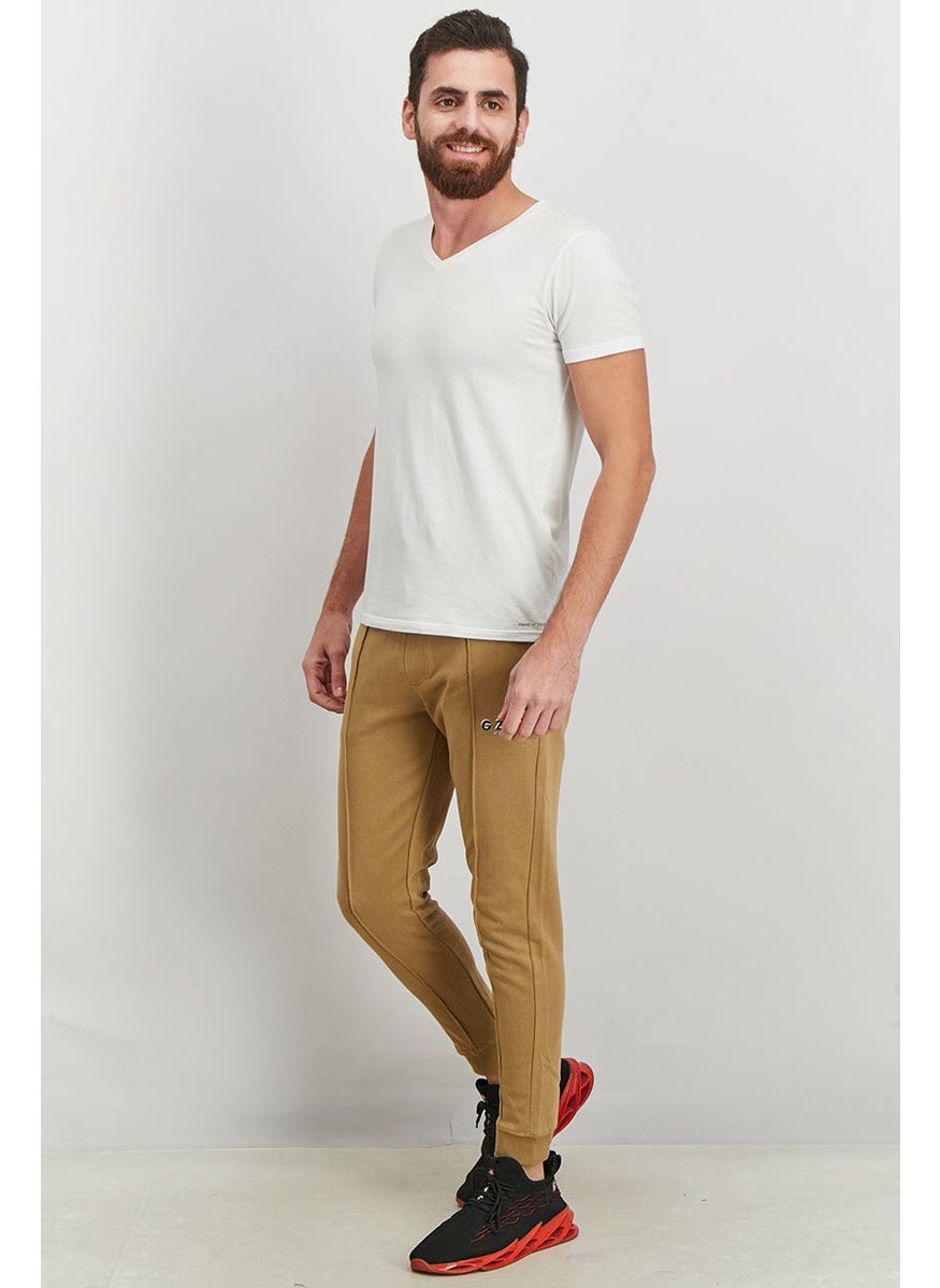 Gazzarrini Men Regular Fit Plain Jogger Pants, Camel  - Image 4