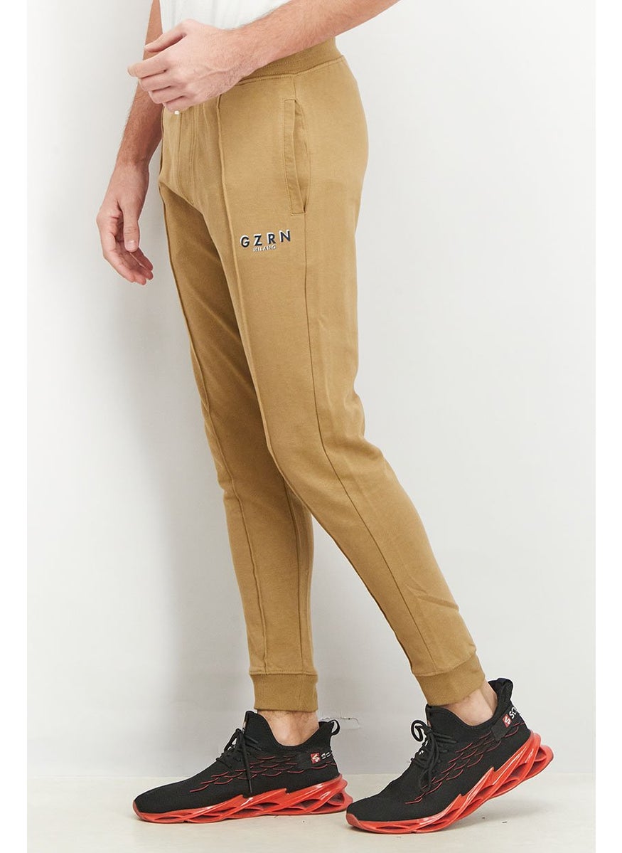 Gazzarrini Men Regular Fit Plain Jogger Pants, Camel  - Image 3