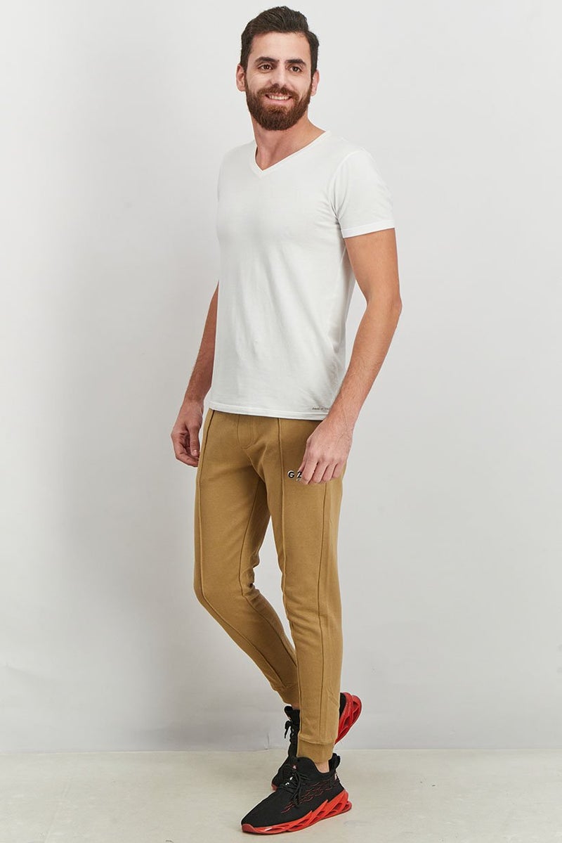 Gazzarrini Men Regular Fit Plain Jogger Pants, Camel - Image 4
